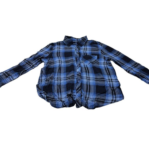 Blue & Black Plaid Button-Up Long Sleeve Shirt By Lola River Size M - Picture 5 of 10